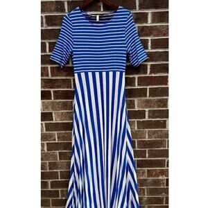 💙 Matilda Jane Blue & White Striped Maxi Dress | Pockets | Soft Knit | Size M